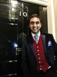 Asian Toastmaster outside 10 Downing Street